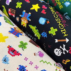 Pixel Art Video Game Fabric Oxford Cotton W110cm Sold per 50cm Made in Japan