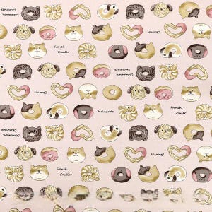KOKKA Mogumogu Animal Dog Donut Cotton Fabric W110cm Sold per 50cm