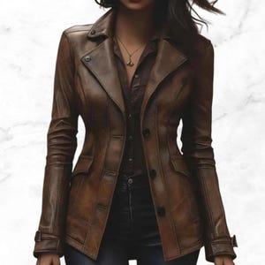 Handmade Brown Cow Leather Blazer - Slim Fit Vintage Style