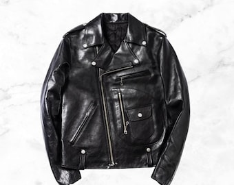 馬革モーターサイクルジャケット：新感覚、ツイード裏地、YKKジッパー