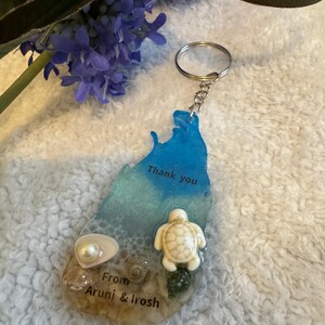 Handmade beach resin keychain Bulk order: SriLanka country shape, Sea waves, personalized gift