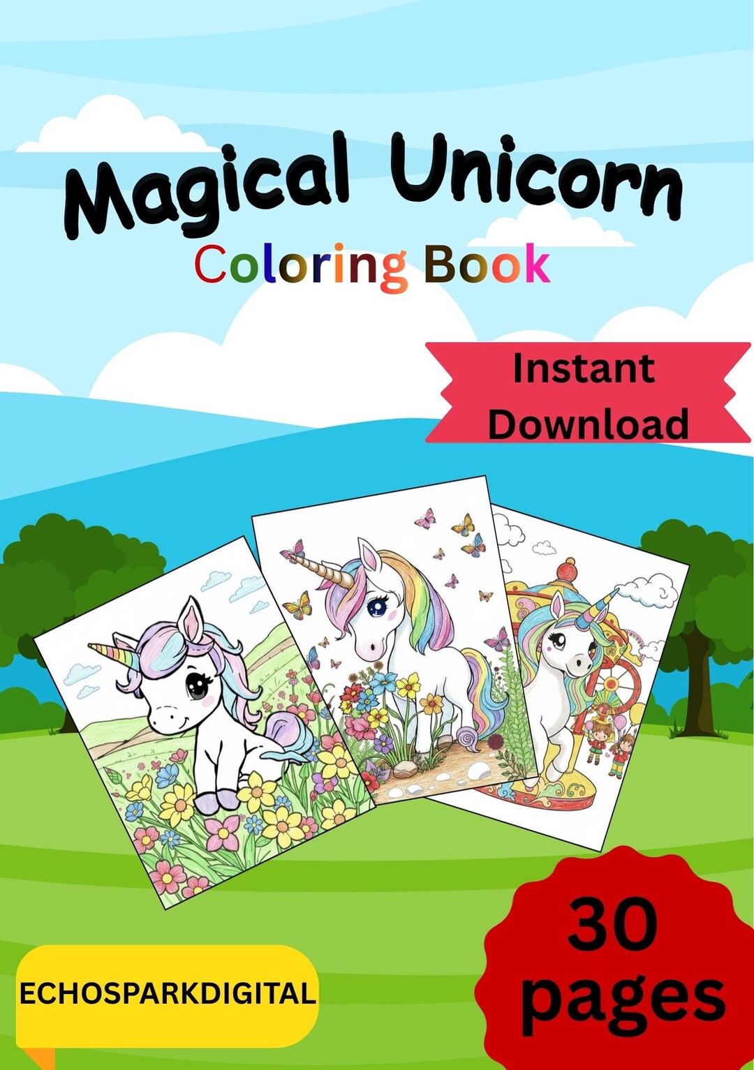 Magical Unicorn Coloring Book for Kids - Etsy