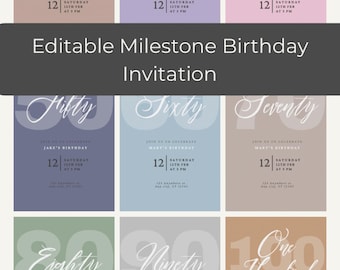 Editable Milestone Birthday Invitation | Canva Template