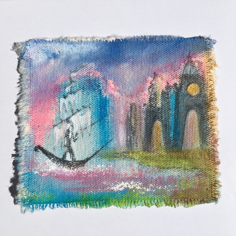 Almost Home hand painted art patch mini painting