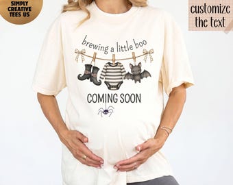 Comfort Colors® Custom Pregnancy Halloween Shirt, Personalized Maternity Tee, Expecting Mom Shirt, Little Boo Announcement