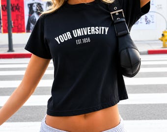 Custom College Baby Tee Personalized Fitted Baby Tee,Trendy College Merch Apparel,Game Day Shirt,Custom Graduation Gift,Y2K Aesthetic Top