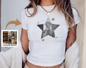 Camiseta Baby Tee con foto personalizada, camiseta personalizada para novio, camiseta con gráfico de estrella, top personalizado Y2K, estética Y2K, camiseta vintage, regalo personalizado