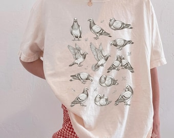 Comfort Colors® Vintage Pigeon T-Shirt, Engraved Bird Lover Gift, Antique Dove Graphic Tee, Urban Wildlife Art Shirt, Nature Lover Top