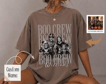 Camiseta de Halloween personalizada con foto de Comfort Colors®, camiseta Boo Crew personalizada, camiseta familiar de Halloween, camiseta espeluznante con foto personalizada