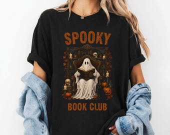 Camiseta Comfort Colors® Spooky Book Club, Camiseta de lectura de fantasmas, Sudadera literaria de Halloween, Camiseta Dark Academia, Regalo para lectores, Camiseta de lector fantasma