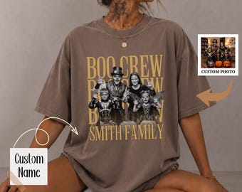 Camiseta de Halloween personalizada con foto de Comfort Colors®, camiseta Boo Crew personalizada, camiseta familiar de Halloween, camiseta espeluznante con foto personalizada