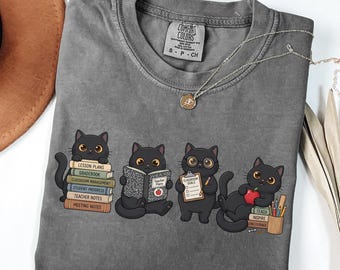 Comfort Colors® Black Cat Teacher Shirt, Cute Teacher Appreciation Gift, Back To School T-Shirt, Cat Mom Educator Tee, Classroom Cute Top