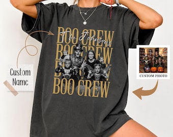 Camiseta personalizada de Halloween Comfort Colors®, camiseta Boo Crew, camiseta infantil con foto familiar espeluznante, disfraz grupal divertido, camiseta de Halloween