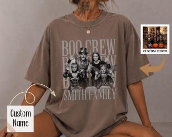 Camiseta de Halloween personalizada con foto de Comfort Colors®, camiseta Boo Crew personalizada, camiseta familiar de Halloween, camiseta espeluznante con foto personalizada