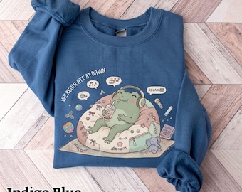 Sudadera unisex sensorial con diseño de rana adorable, sudadera y capucha "Regulamos al amanecer", regalo para terapeuta ocupacional y logopeda, sudadera de cuello redondo para concienciar sobre la neurodiversidad.