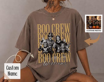 Camiseta de Halloween personalizada con foto de Comfort Colors®, camiseta Boo Crew personalizada, camiseta familiar de Halloween, camiseta espeluznante con foto personalizada