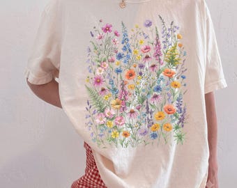 Comfort Colors® Wildflower Shirt, Watercolor Floral T-Shirt, Cottagecore Botanical Tee, Aesthetic Nature Lover Gift, Meadow Flower Top