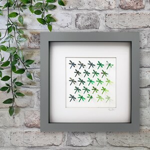 Green Dragonflies Small - Recycled Tin Can Picture, Framed
