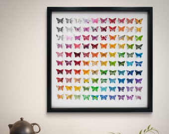 Rainbow Butterflies - Upcycled Can Picture, Multi coloured Recycled Cans - Extra Large Framed Butterfly Wall Art
