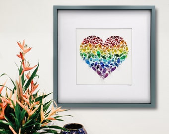 Rainbow Fishy Heart, Fish Artwork, Rainbow Fishes, Recycled Can Picture, Framed Artwork, Wall Art, Upcycled Art, Eco Art, Sea Art