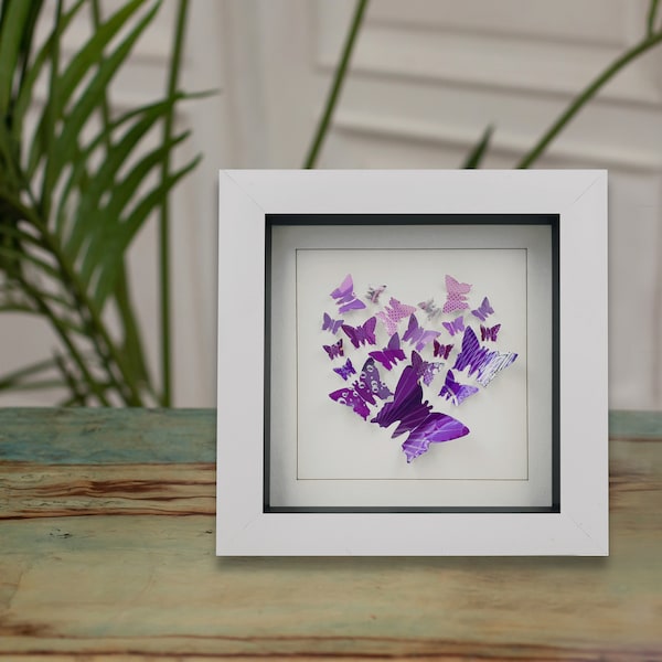 Purple Butterfly Heart - Upcycled Can Picture, Mini Frame Recycled Art