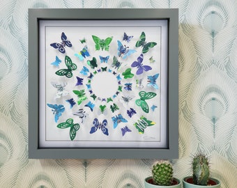 Gin and Tonic Butterfly Circles, Upcycled Can Picture, Medium Framed Wall Art, G and T Butterflies, Recycled Tin Cans