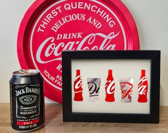 Silueta de Coca-Cola y Coca-Cola Light - Cuadro de latas recicladas, enmarcado