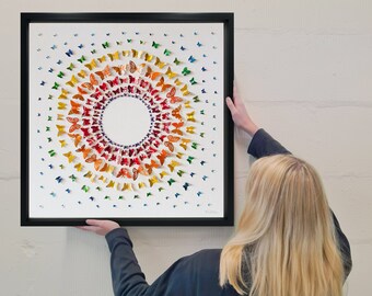 Rainbow Butterfly Circle - Upcycled Can Picture, Extra Large Framed