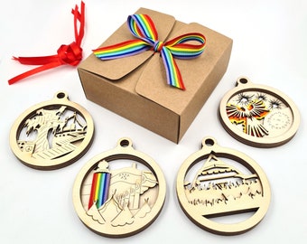 Festival Baubles - Gift set of 4 including gift box, Festival Keepsake decoration, Recycle your event wristband - Laser cut ply