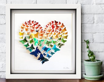 Rainbow Butterfly Heart Upcycled Can Picture, Medium Framed