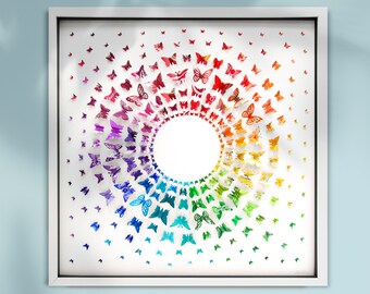 Rainbow Butterfly Clockwise Circle - Upcycled Can Picture, Extra Large Sized Framed (20&quot; x 20&quot;)