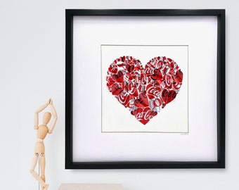 Coca-Cola Heart Artwork, Coca-Cola, Diet Coke and Coke Zero Cans, Recycled Can Picture, Framed Artwork, Wall Art, Upcycled Art, Eco Art