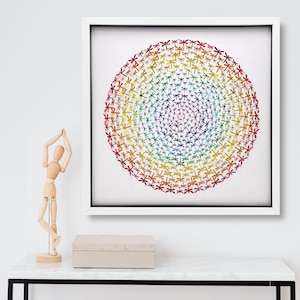 Rainbow Dragonflies Circle, Recycled drinks can art, upcycled wall art, 10 year Tin Anniversary, 50x50cm framed art