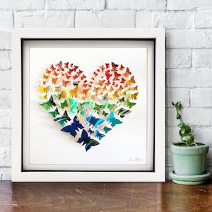 Rainbow Butterfly Heart Upcycled Can Picture, Medium Framed