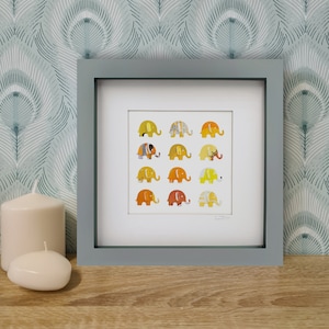Orange/Yellow Elephants - Recycled Can Picture, Framed