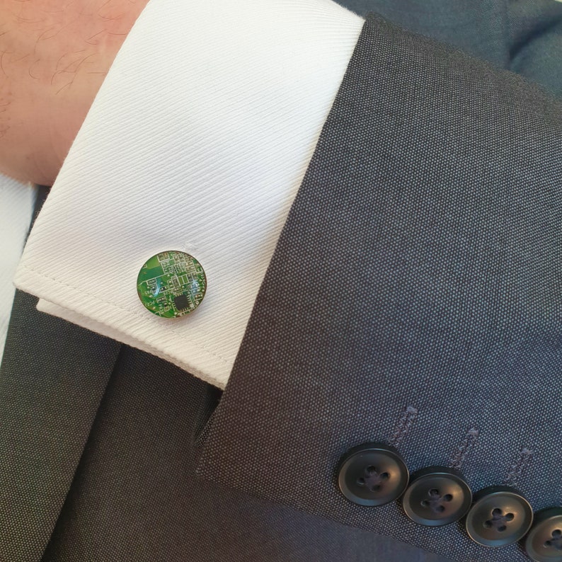 Genuine Green Circuit Board Cufflinks Upcycled PCB Cuff links image 3