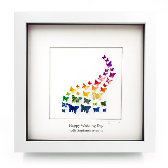 Rainbow Butterfly Swoosh Upcycled//Recycled Aluminium Tin Can Picture//Art Engraving Option