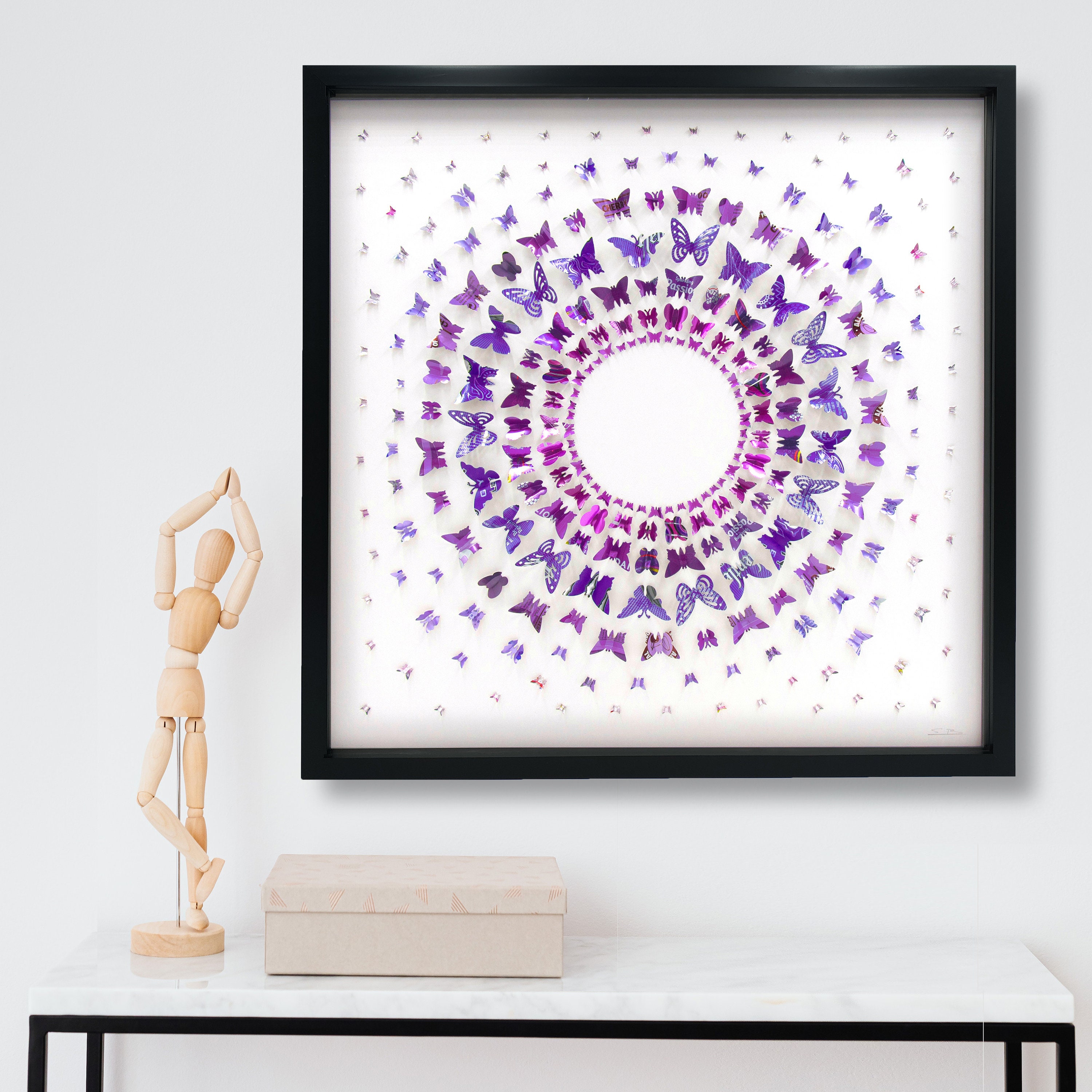 Purple Butterfly Circle - Upcycled Can Picture, Recycled Extra Large Framed Artwork