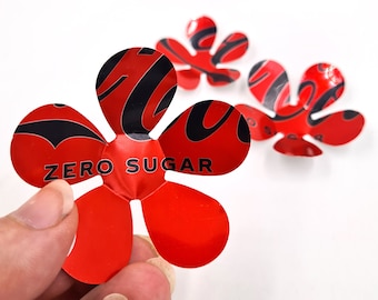 Upcycled Coke Zero Can Flower Magnets, Recycled Gift Box, Set of 3