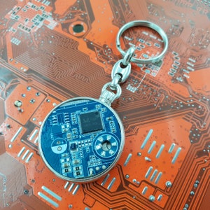Blue Circuit Board Keyring - Upcycled PCB Keychain