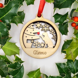 Personalised Dog Name Christmas Bauble, Gift for Dog Lovers, Christmas Decoration, Christmas Ornament, Secret Santa gift, Laser cut plywood