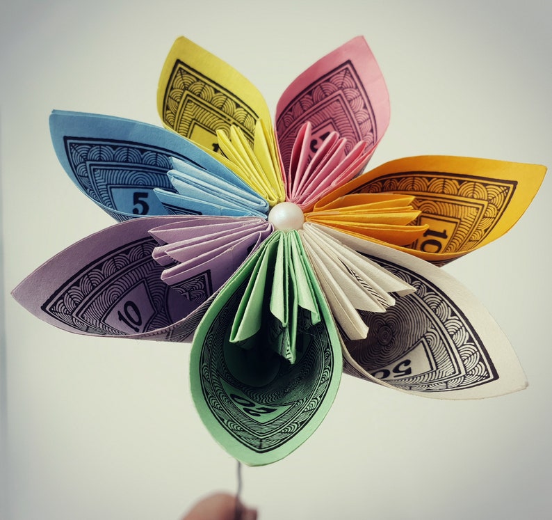 Monopoly Flowers, Upcycled Monopoly Money Origami Flower, Vintage Monopoly, Boardgames image 1