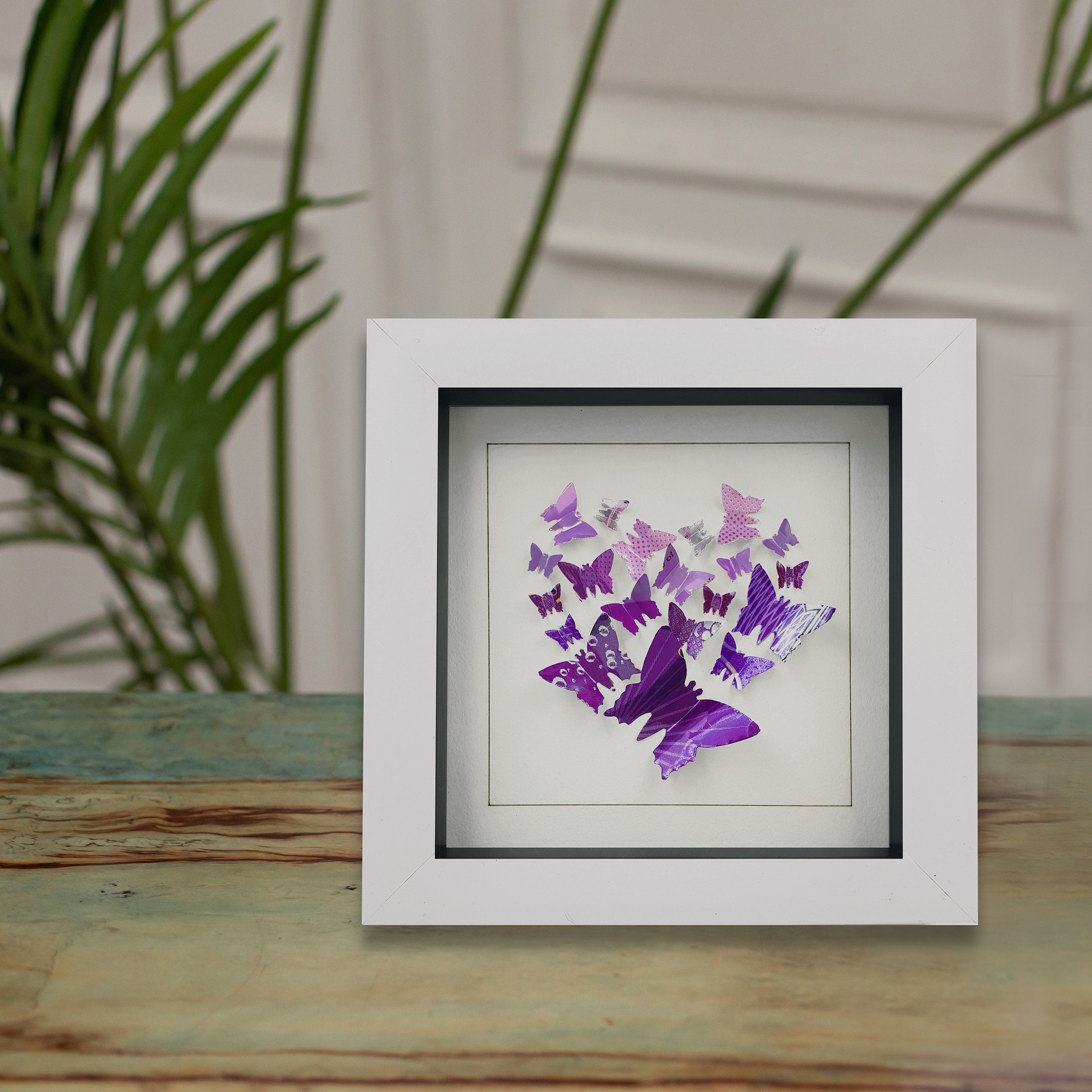 Silver and Purple Photo Picture Frame with Flowers and Butterfly 7x5 inches 