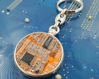 Orange Circuit Board Keyring - Upcycled PCB Keychain