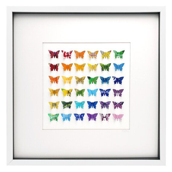 Rainbow Butterfly Swoosh Upcycled//Recycled Aluminium Tin Can Picture//Art Engraving Option