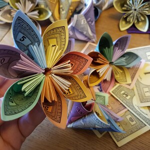 Monopoly Flowers, Upcycled Monopoly Money Origami Flower, Vintage Monopoly, Boardgames image 5