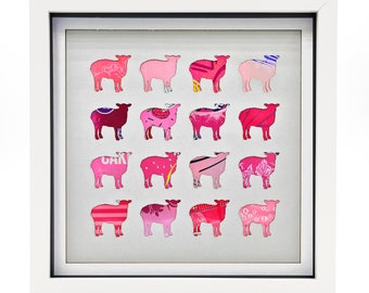 Pink Sheep Artwork, Upcycled Can Picture, Medium Framed Art, Recycled Cans, Can Art, Framed Wall Art, Eco Design