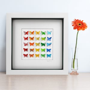 Rainbow Butterflies Classic - Upcycled Can Picture, Framed, made from recycled tin cans (small size 8x8&quot;)