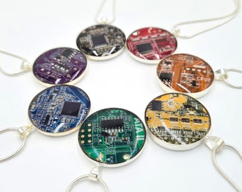 Genuine Circuit Board Necklace (Large) - Upcycled Pendant with Resin - Choose the colour