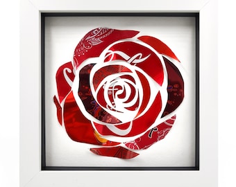 Red Rose Art | Recycled Can Wall Art | Eco Friendly 3D Floral Décor | Framed Upcycled Rose | Sustainable Handmade Art